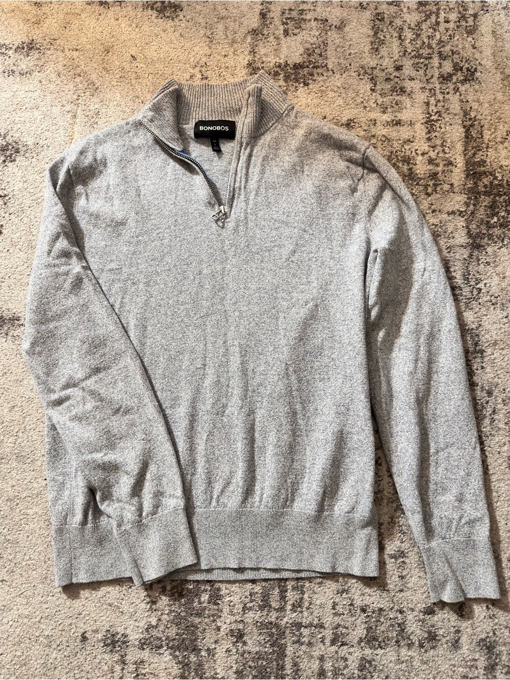 Bonobos Men’s Quarter Zip Sweater Small Slim Gray Cotton Cashmere Blend